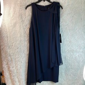 NWT Tahari Navy dress Sz 10 fully lined sleeveless w/bow on the shoulder